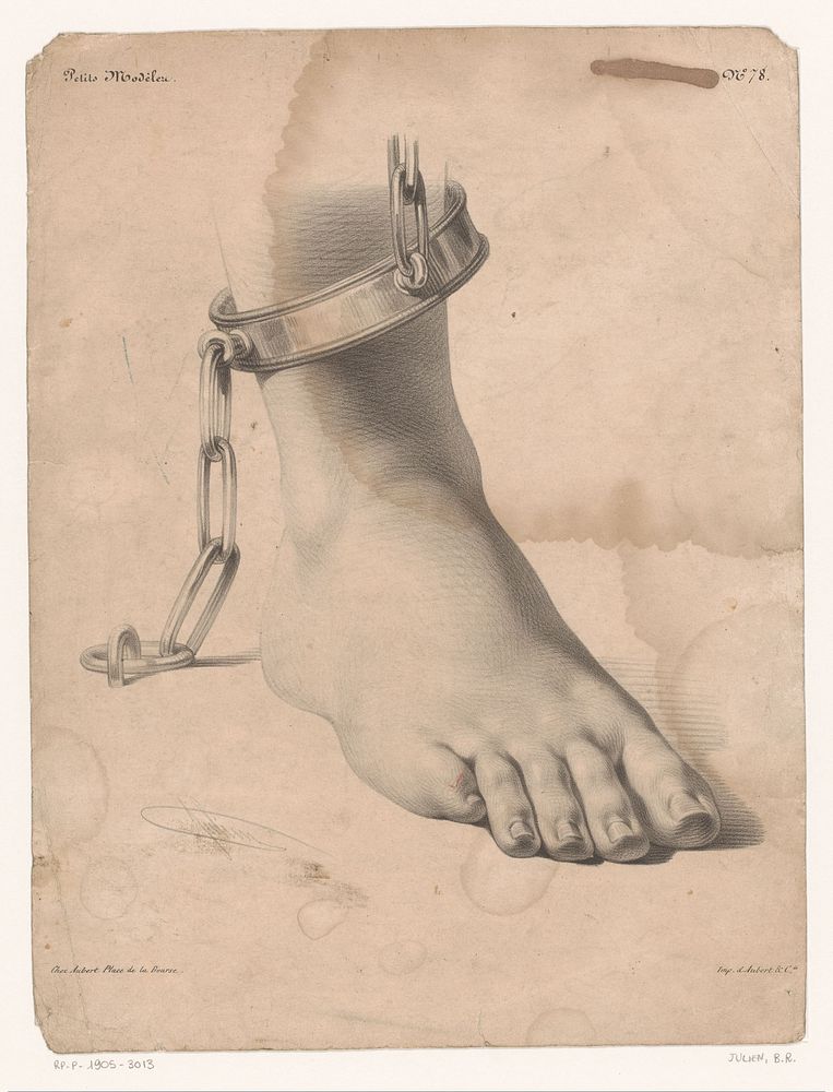 Studie van voet met geketende enkel (1838 - 1841) by Bernard Romain Julien, Aubert and Cie and Aubert and Cie