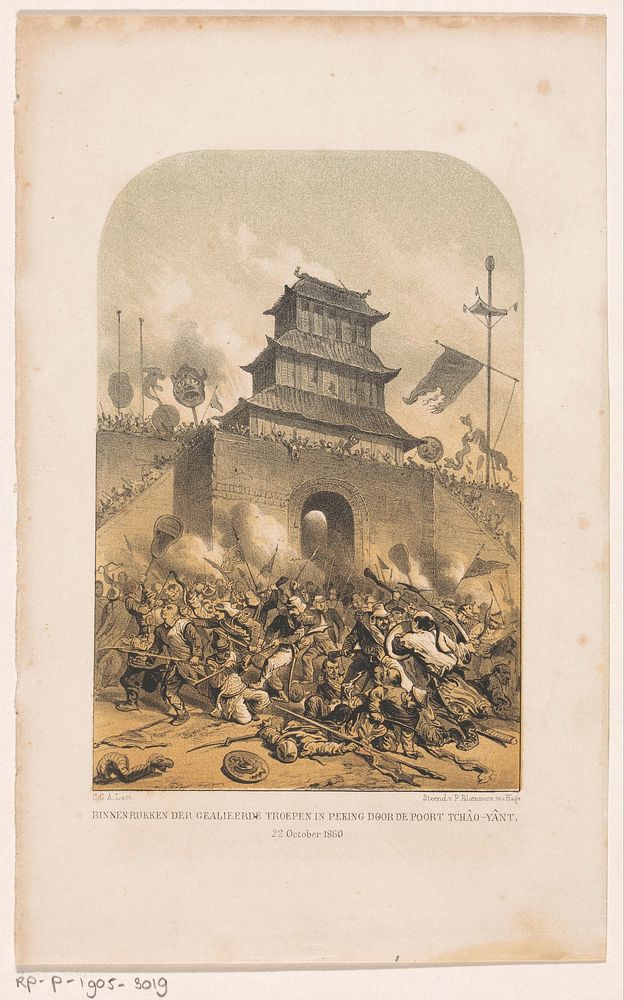 Franse en Britse troepen bestormen het oude zomerpaleis in Peking (1860) by Carel Christiaan Antony Last, Jules Worms and P…