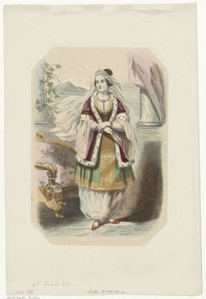 Portret van Amalia van Oldenburg, koningin van Griekenland (1852 - 1869) by J L Lacoste and Huart