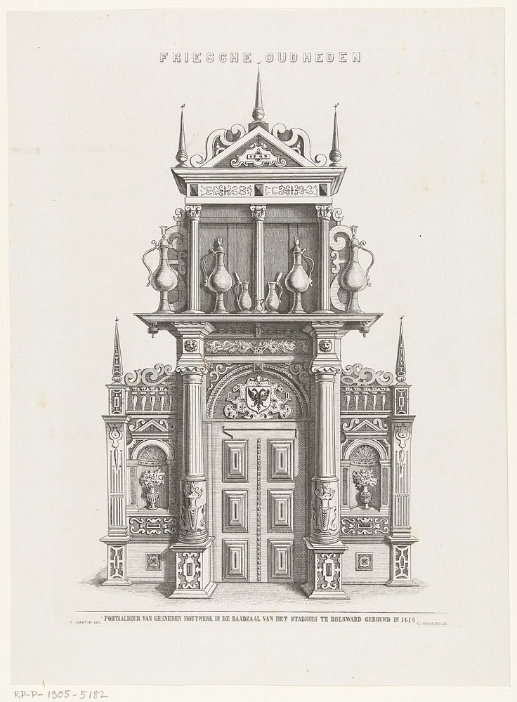 Portaaldeur van de raadzaal van het stadhuis te Bolsward (1875) by Petrus Johannes Arendzen and Albert Martin