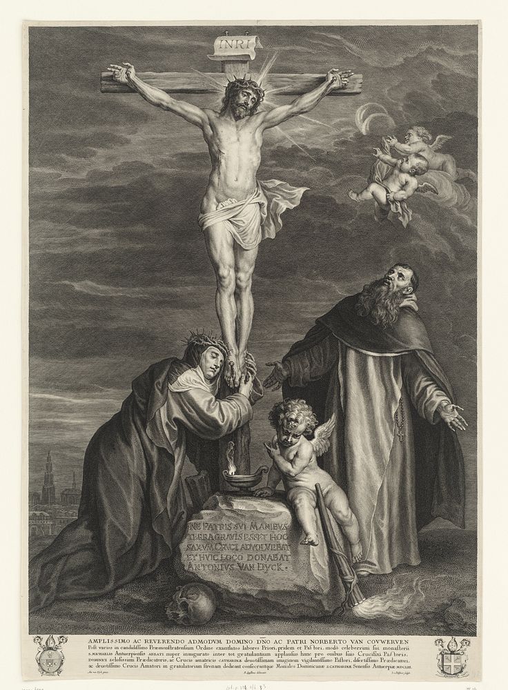 Christus aan het kruis met heiligen Catharina van Siena en Dominicus onder het kruis (1653) by Schelte Adamsz Bolswert…