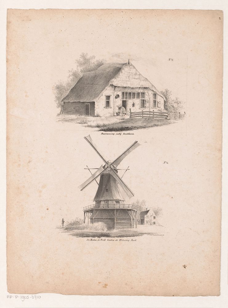 Boerenwoning en molen (1825 - 1845) by Johannes Cornelis van Pappelendam and Johannes Cornelis van Pappelendam