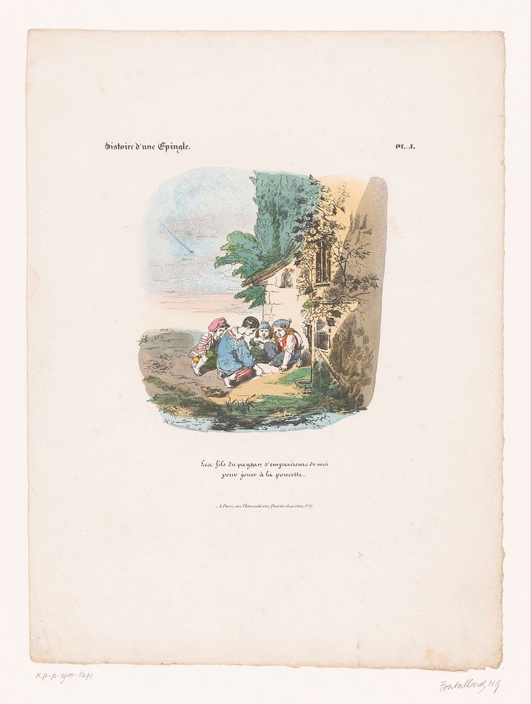 Vier boerenjongens spelen met spelden (1828) by Henri Gérard Fontallard, Pierre François Ducarme and Jean Fréderic Ostervald