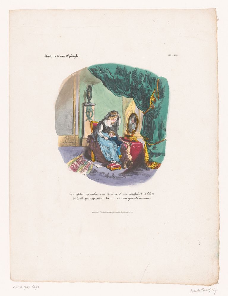 Engelse vrouw zet rouwsluier vast in het haar (1828) by Henri Gérard Fontallard, Pierre François Ducarme and Jean Fréderic…