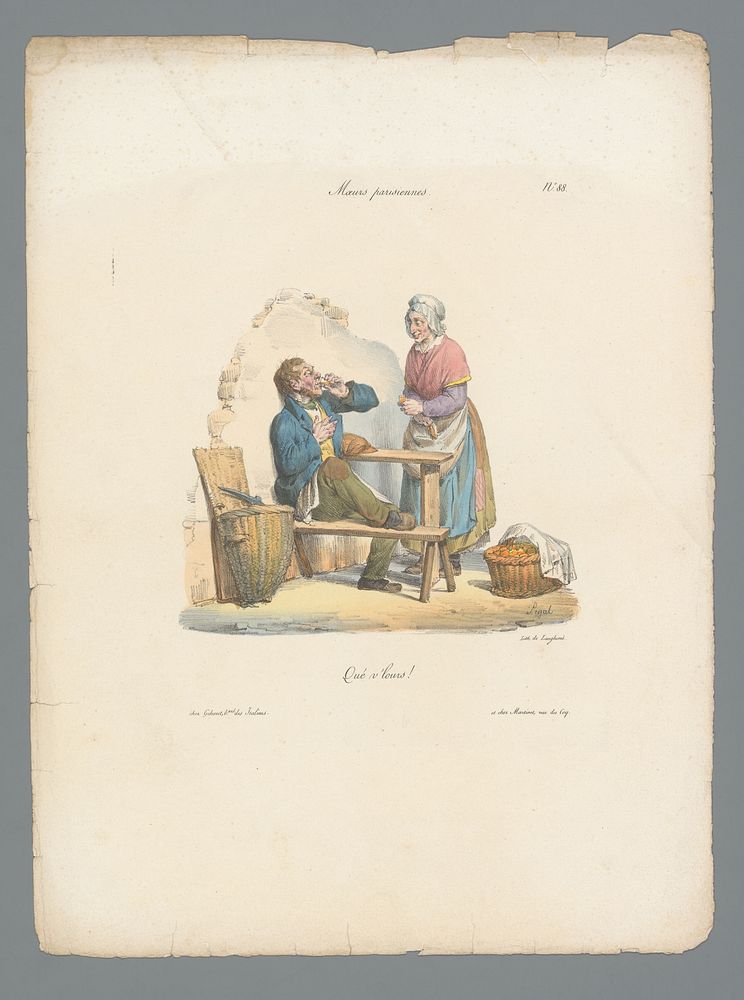 Man en vrouw, ieder met een glas drank (1828) by Edme Jean Pigal, Pierre Langlumé, Gihaut frères and Martinet