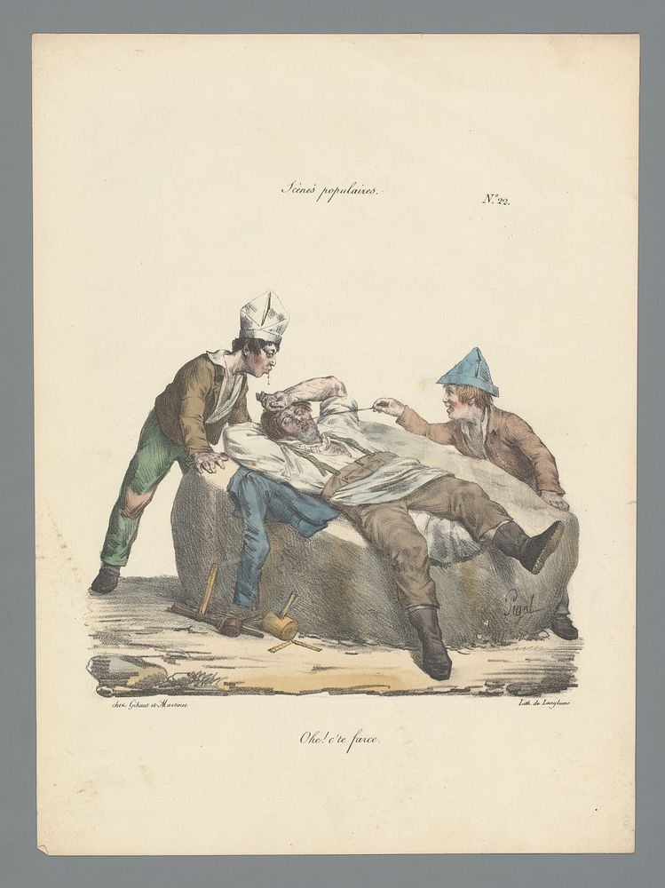 Jongens plagen een slapende werkman (1823) by Edme Jean Pigal, Pierre Langlumé and Gihaut et Martinet