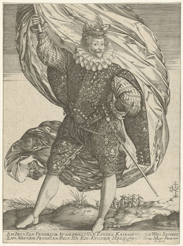 Staande vaandrig, naar links (1586) by Pieter Maes, Hendrick Goltzius and Pieter Maes