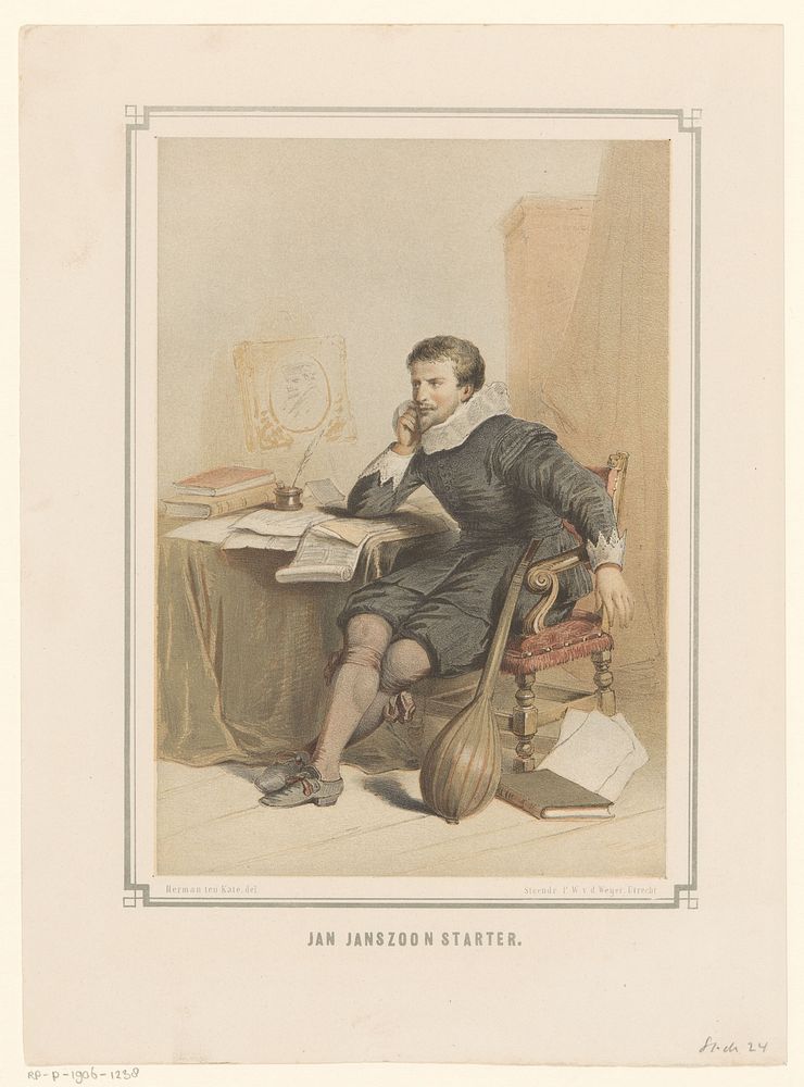 Jan Janszoon Starter aan zijn schrijftafel (in or before 1864) by Pieter Wilhelmus van de Weijer, Herman Frederik Carel ten…