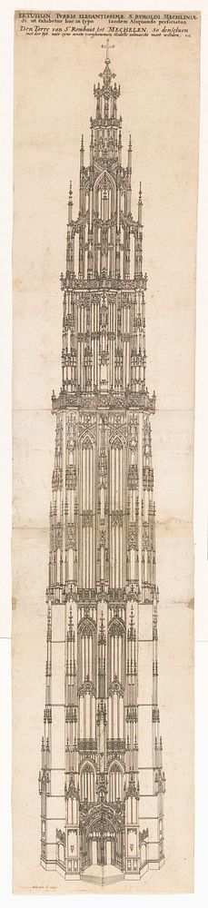 Ontwerp voor de toren van de Sint-Romboutskathedraal te Mechelen (1649) by Wenceslaus Hollar