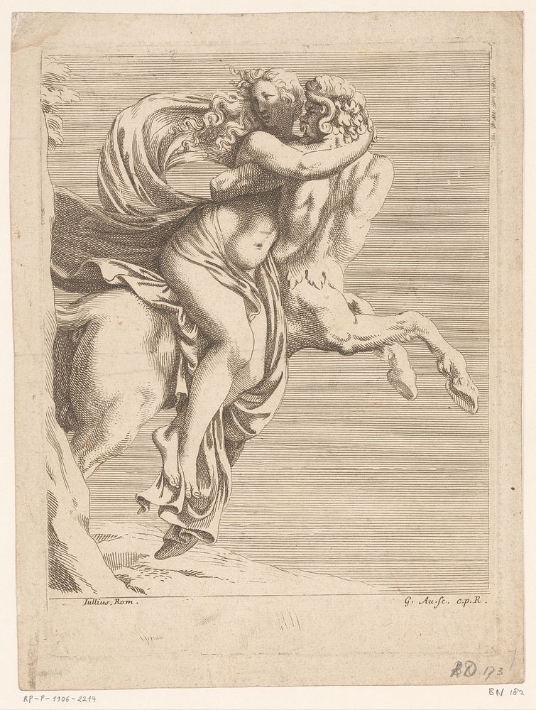 Deïanira door Nessus ontvoert (1650 - 1703) by Gérard Audran, Giulio Romano and Franse kroon