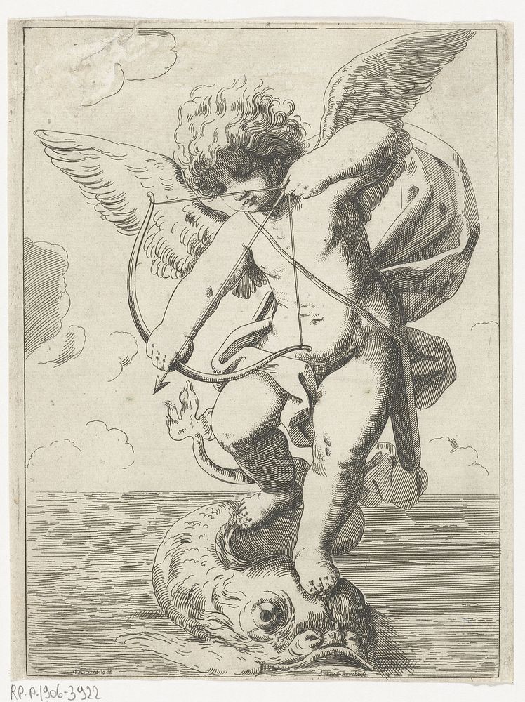 Cupido berijdt een dolfijn (1648 - 1663) by Anton van der Borcht, Giovanni Andrea Sirani and Lorenzo Loli