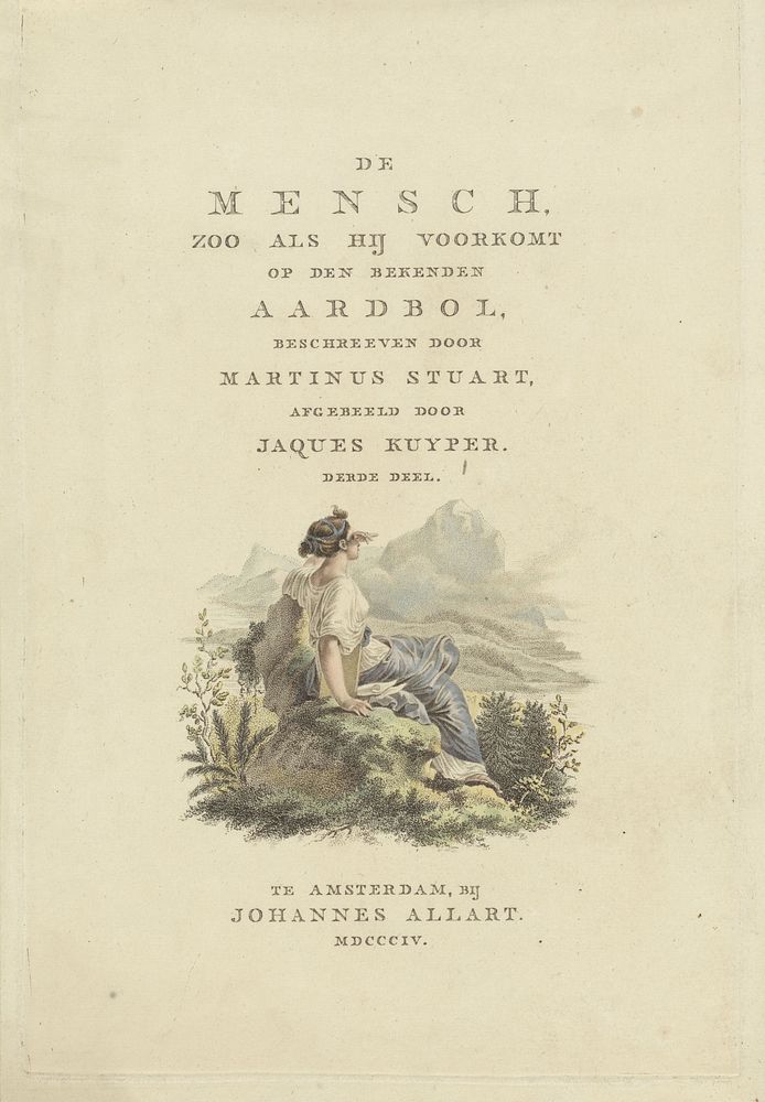 Vrouw kijkt uit over landschap (1804) by Ludwig Gottlieb Portman, Jacques Kuyper and Johannes Allart