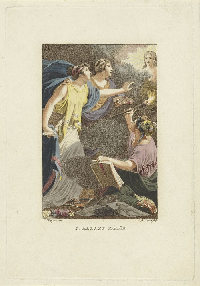 Allegorische voorstelling met Tekenkunst, Schrijfkunst en Schilderkunst (1802) by Ludwig Gottlieb Portman, Jacques Kuyper…