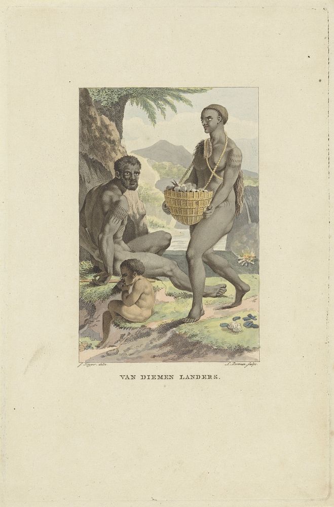 Bewoners van Tasmanië (1803) by Ludwig Gottlieb Portman and Jacques Kuyper