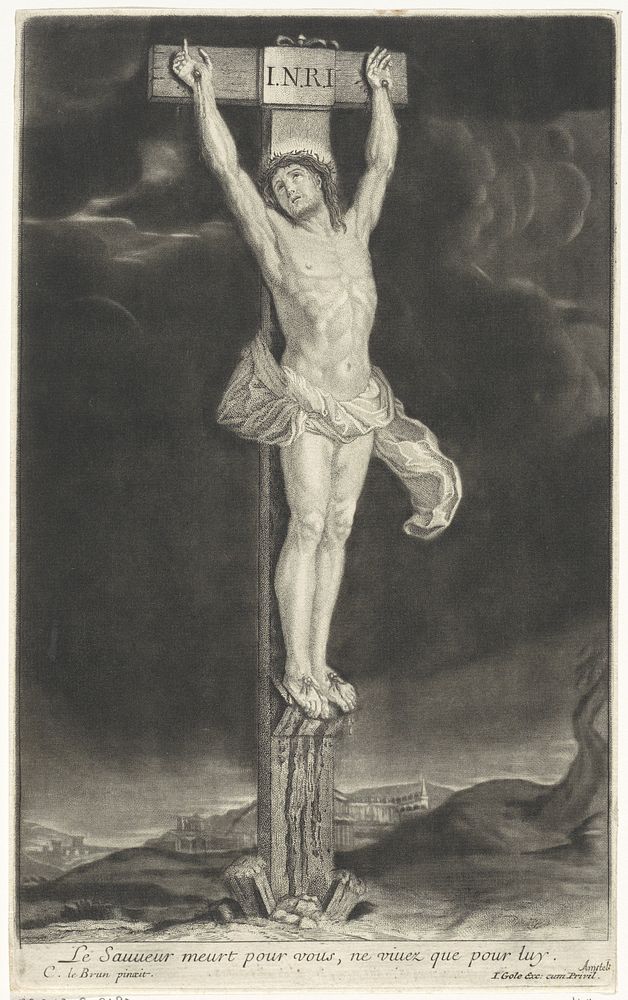 Christus aan het kruis (1670 - 1724) by Jacob Gole, Charles Le Brun and Jacob Gole
