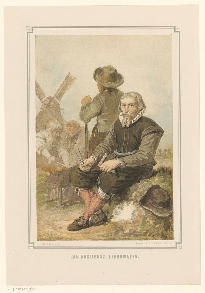 Molenmaker Jan Adriaanszoon Leeghwater aan het werk (1834 - after 1900) by Pieter Wilhelmus van de Weijer, Herman Frederik…