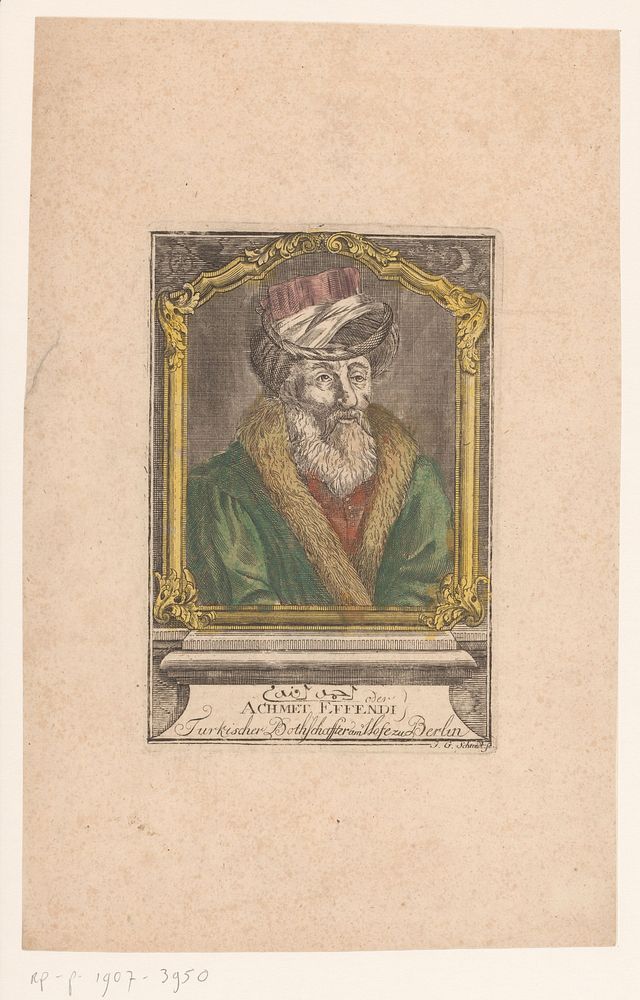 Portret van Ahmed Resmî Efendi (1763 - 1765) by Johann Georg Schmidt