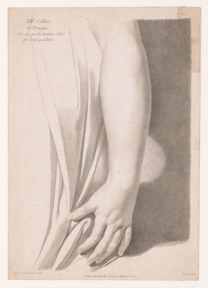Titelprent met arm van een vrouw (1784 - 1826) by Petit graveur, Jean Jacques François Le Barbier and Mondhare and Jean