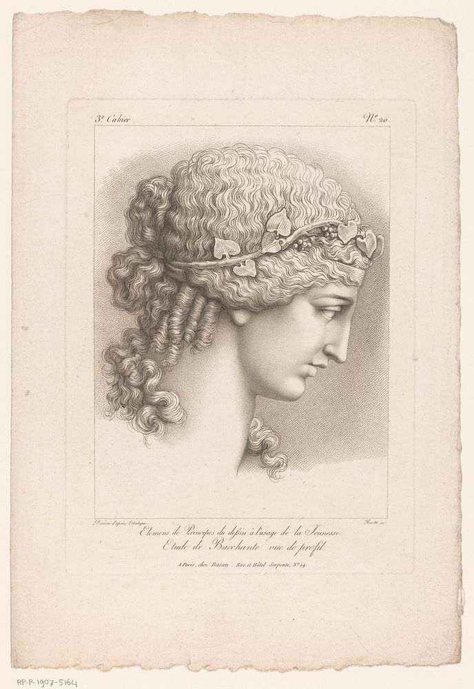 Buste van bacchante, en profil gezien (1764 - 1806) by Louis Charles Ruotte, Pierre François Basan and Henry Louis Basan