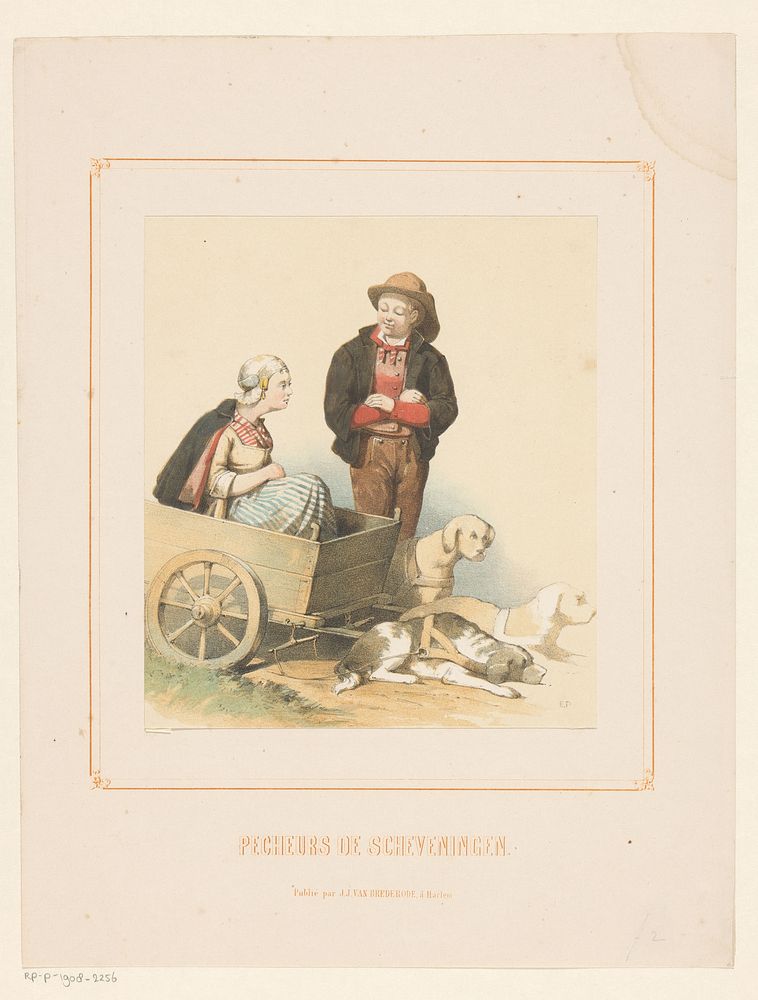 Vissers uit Scheveningen bij een hondenkar (1849 - 1873) by Jan Striening and J J van Brederode