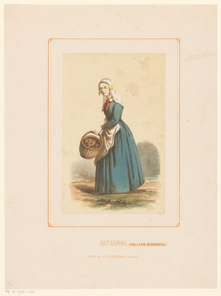 Meisje met mand met appels (1849 - 1873) by Jan Striening and J J van Brederode
