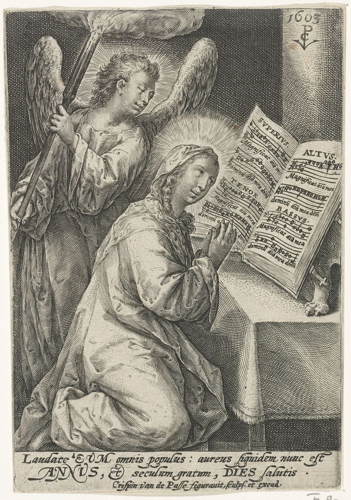 Maria vergezeld door engel (1603) by Crispijn van de Passe I, Crispijn van de Passe I and Crispijn van de Passe I