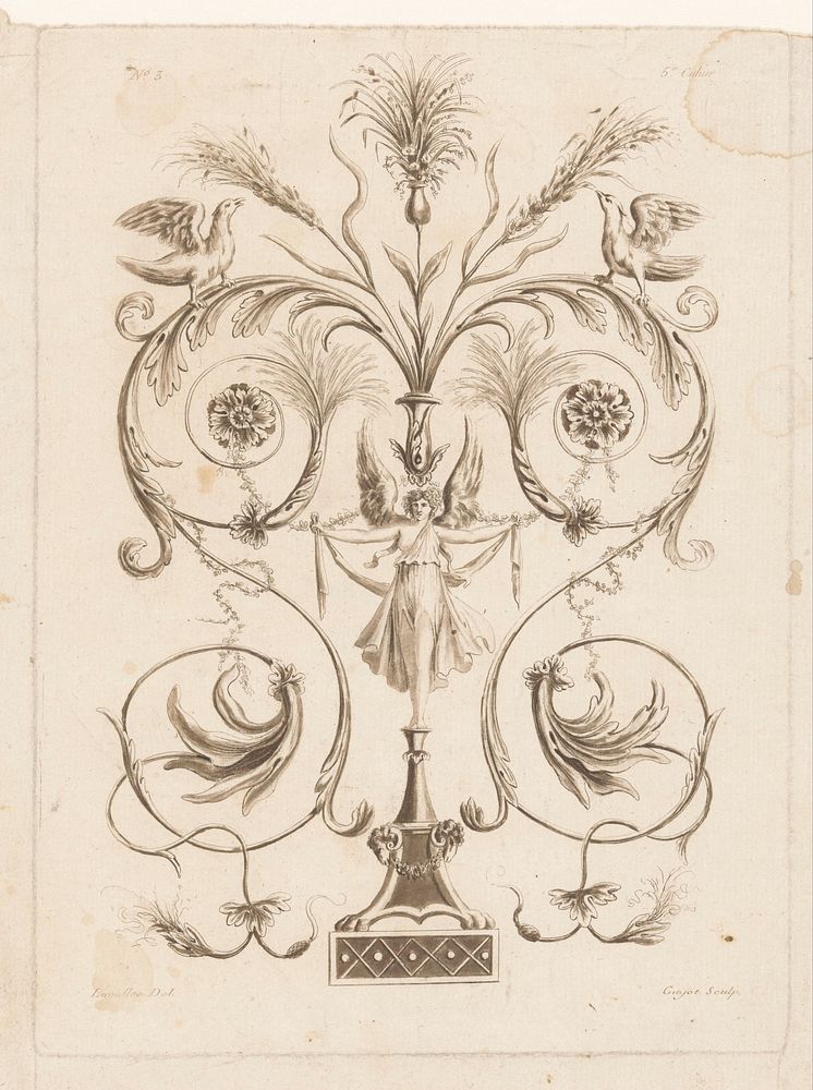 Arabesken en engel (1788) by Laurent Guyot, Etienne de Lavallée Poussin, Laurent Guyot and Franse kroon