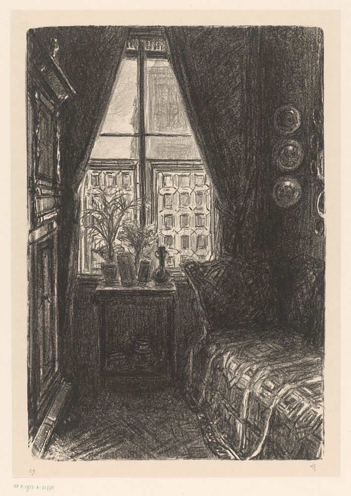 Interieur met een tafel bij een venster (1851 - 1902) by Carel Nicolaas Storm van s Gravesande