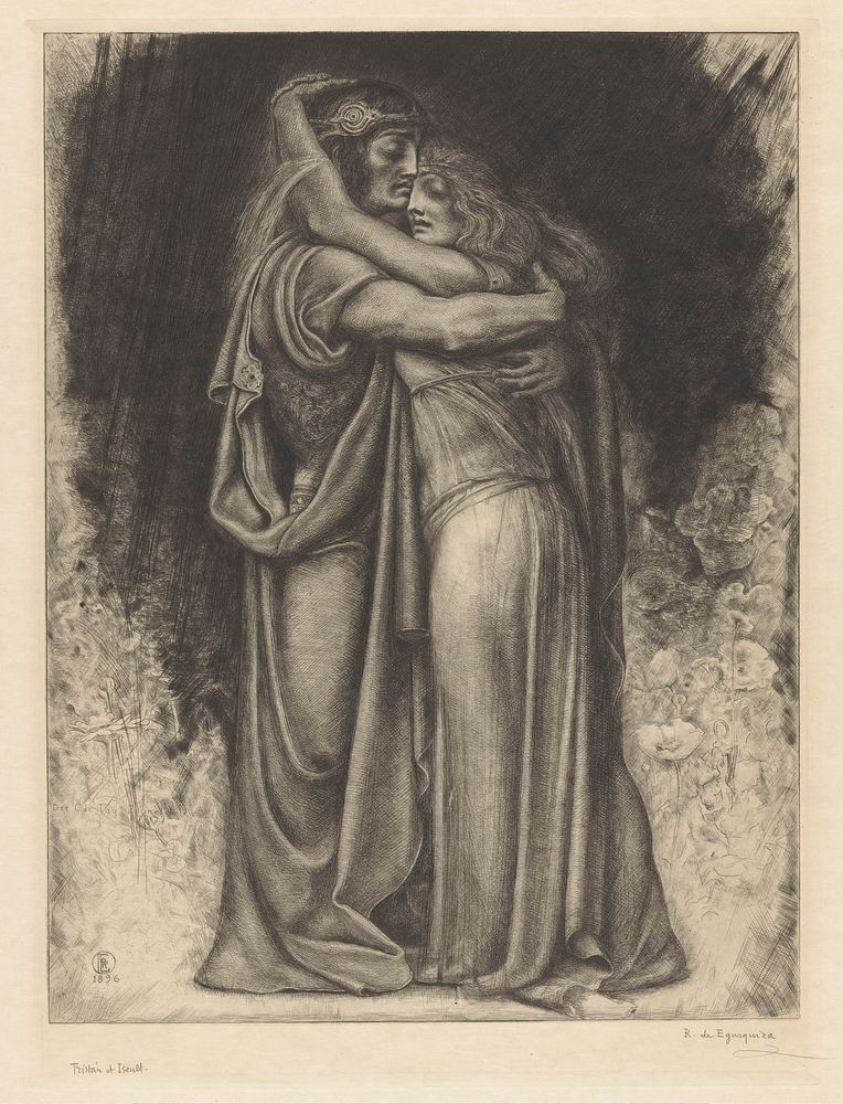 Tristan en Isolde in omhelzing (1896) by Rogelio de Egusquiza