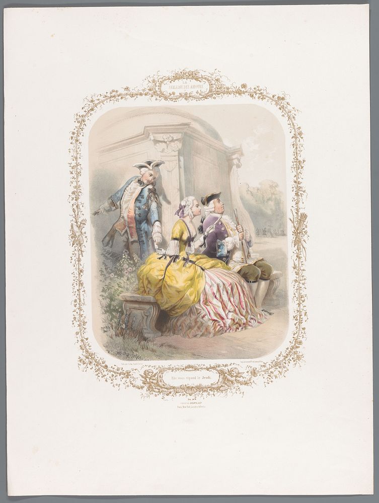 Vrouw geeft jongeman in het geheim een boodschap (1852 - 1857) by Ernest Jaime, Eugène Guérard, Jacomme and Cie and Goupil…