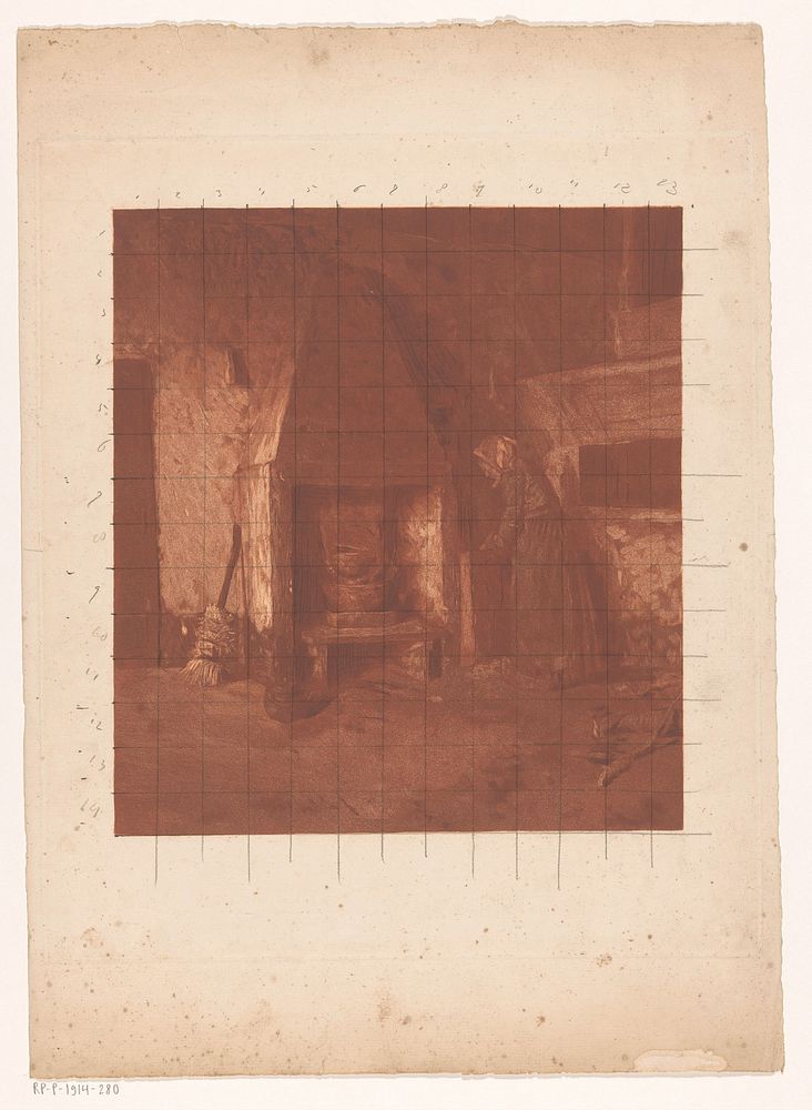 Boerenvrouw staand bij een haard (1886 - 1912) by Emanuel Samson van Beever