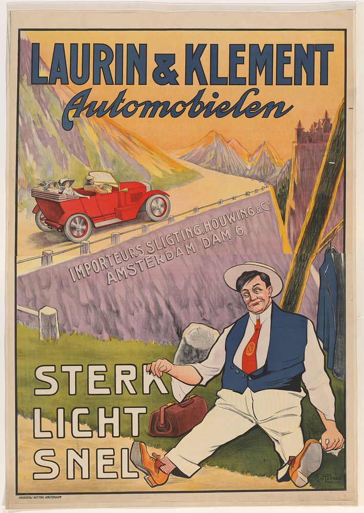 Affiche voor Laurin & Klement Automobielen, naar Nederland geïmporteerd door Sligting, Houwing & Co. (1906 - 1914) by Arnold…
