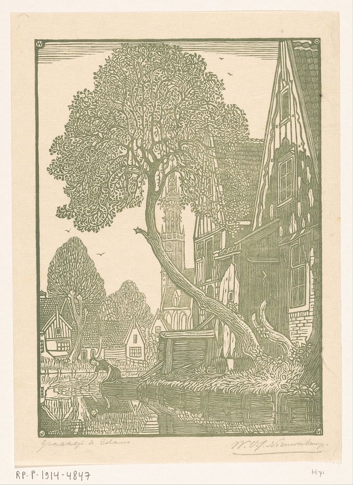 Vlierboom en huizen aan een gracht in Edam (in or after 1910) by Wijnand Otto Jan Nieuwenkamp