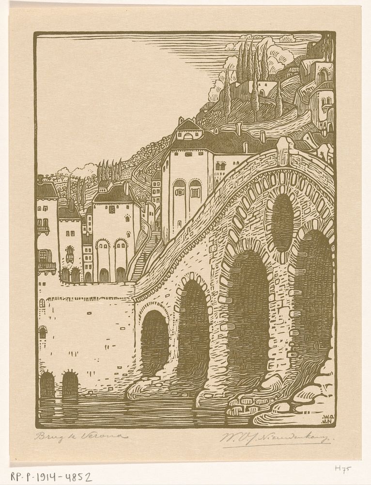 Ponte Pietra over de rivier de Adige in Verona (1911) by Wijnand Otto Jan Nieuwenkamp