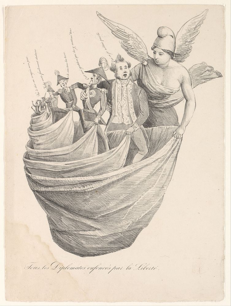 Figuren worden door de Vrijheid in zakken gestopt (1830 - 1899) by anonymous