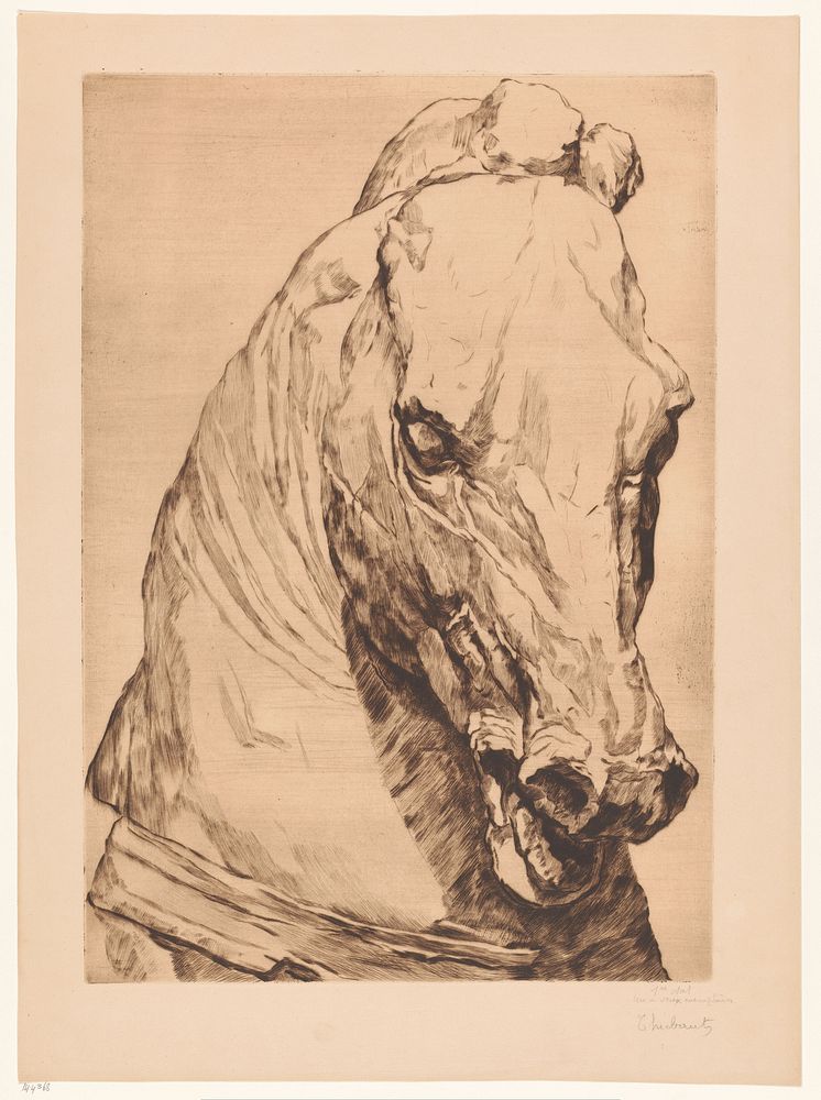 Kop van de eenhoorn van een antiek standbeeld (c. 1850 - in or before 1914) by Thiebautz