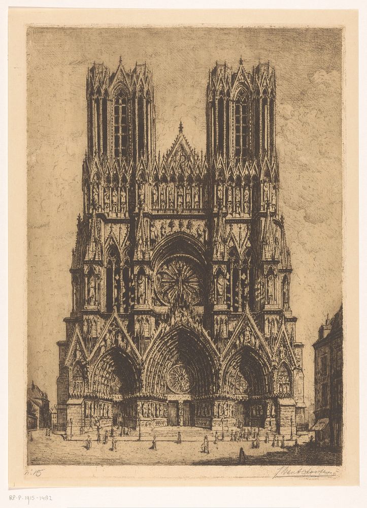 Gevel van de kathedraal van Reims (1880 - 1915) by Jan Antonius van Schooten