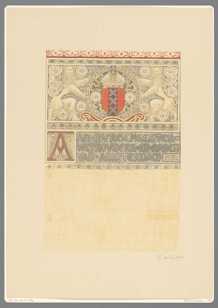 Opdracht aan de burgemeester, wethouders en raden van Amsterdam (1894 - 1901) by Antoon Derkinderen, Tresling and Comp and…