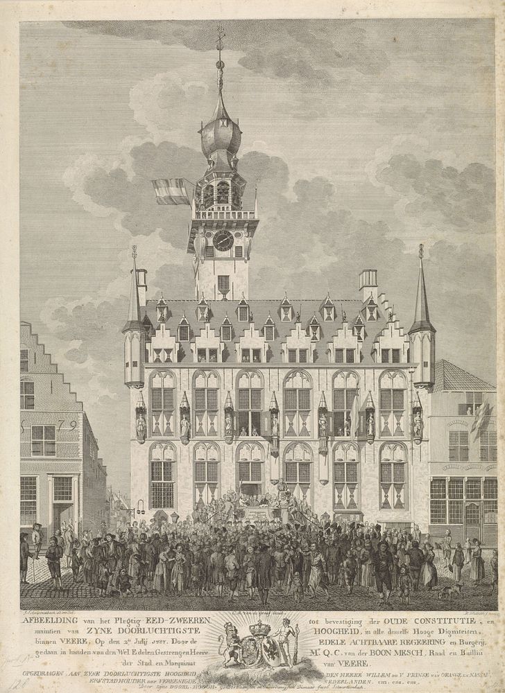 Trouw zweren aan de stadhouder te Veere, 1787 (1789) by Mathias de Sallieth, Jacob Schwartzenbach, Jacob Schwartzenbach and…