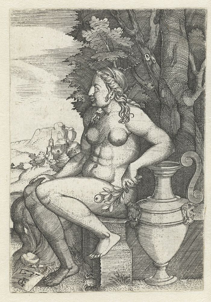 Zittende naakte vrouw (1537) by Monogrammist FG
