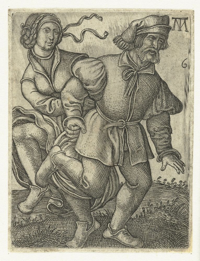 Dansend boerenpaar (1542) by Monogrammist MT