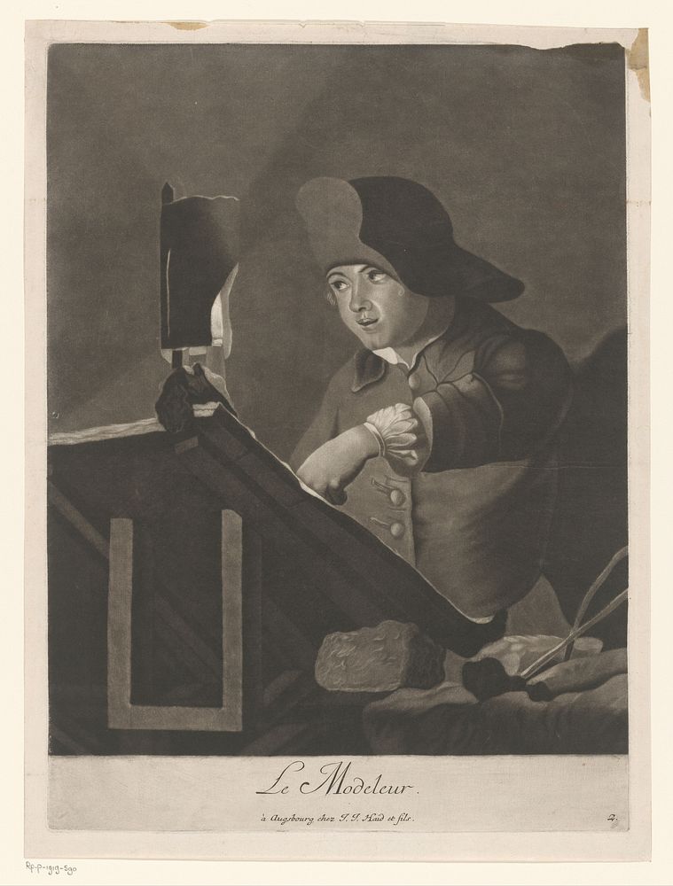 Modeltekenaar aan het werk (1749 - 1767) by Johann Jacob Haid and J J Haid et filius