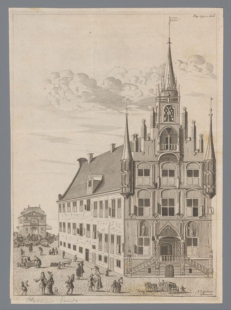 Gezicht op het Stadhuis van Gouda (1713) by anonymous, Arent Lepelaer and Johannes Endenburg