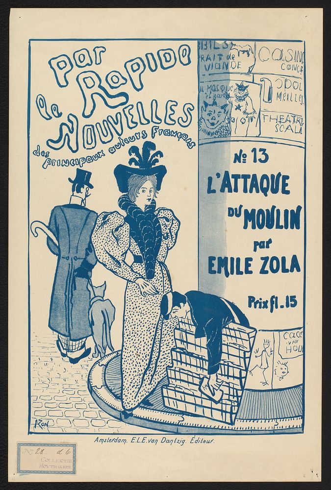 Reclamebiljet voor een uitgave van 'l'Attaque du moulin' door Émile Zola (c. 1900 - 1912) by Jacques Zon and E L E van…