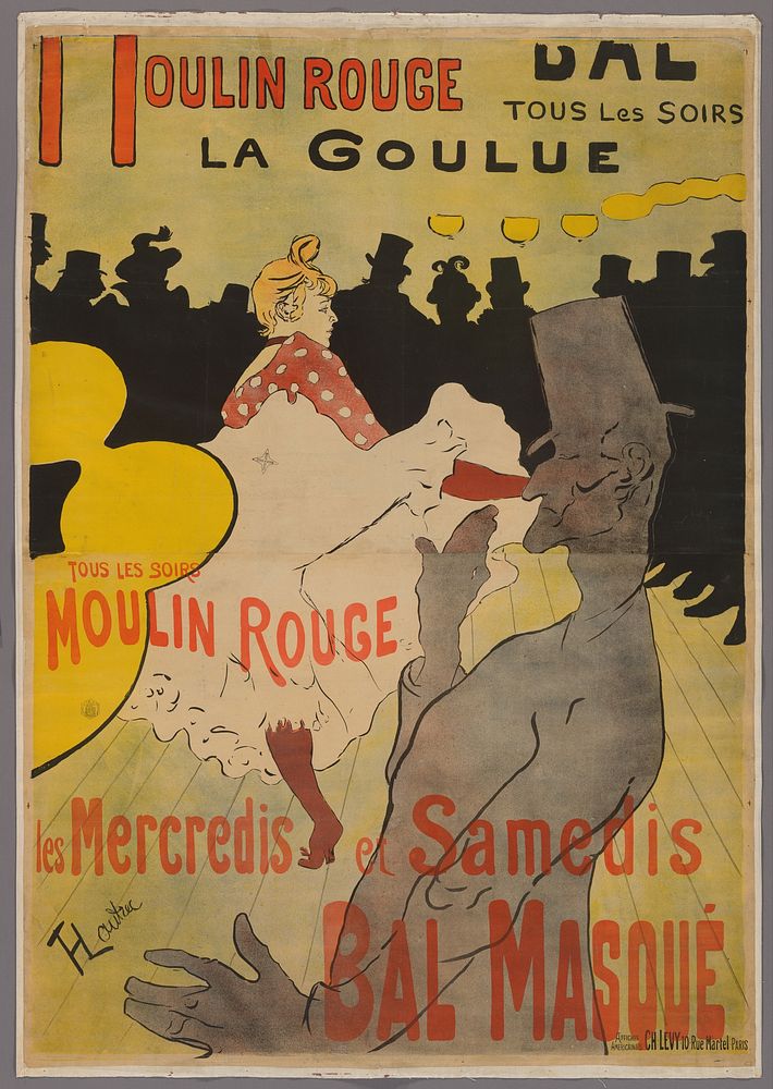 Affiche voor de Moulin Rouge (1891) by Henri de Toulouse Lautrec and Charles Levy