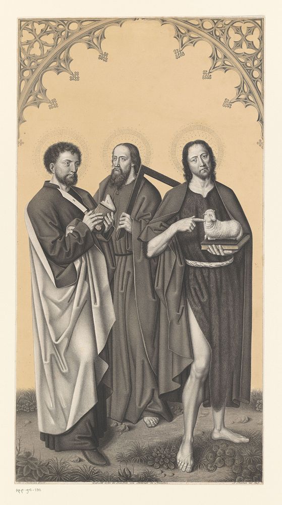 Heilige Bartolomeüs, Thomas en Johannes de Doper (1827) by Johann Nepomuk Strixner, Israhel van Meckenem and Johann Nepomuk…
