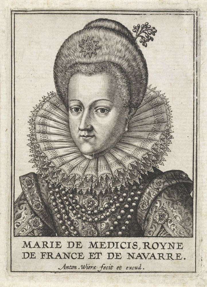 Busteportret van Maria de' Medici, koningin van Frankrijk (1565 - before 1604) by Antonie Wierix II, Leonard Gaultier and…