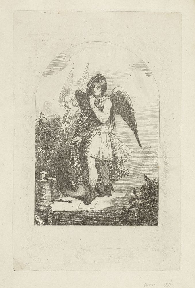 Zinnebeeldige voorstelling van twee engelen (1831 - 1904) by Arnoud Schaepkens