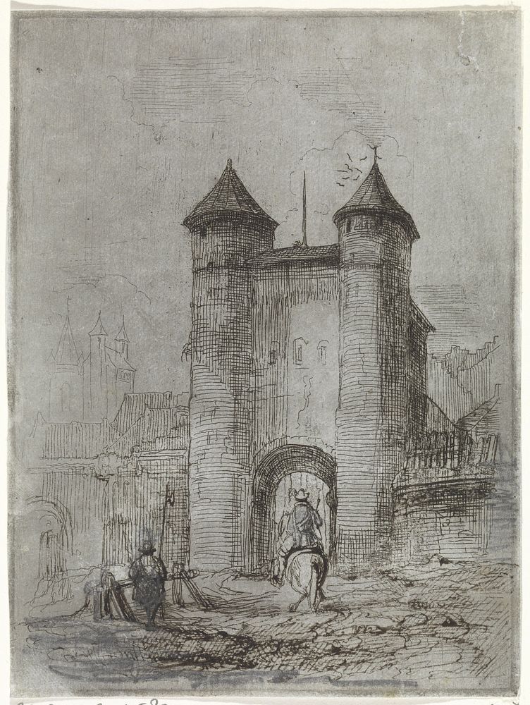 Gezicht op de Helpoort te Maastricht, gezien vanaf de veldzijde (1831 - 1904) by Arnoud Schaepkens