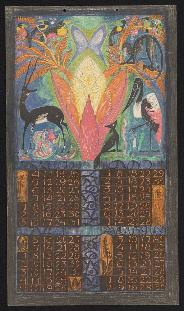 Kalenderblad voor mei tot en met augustus 1924 (1923) by Leo Visser, Leo Visser, Dieperink and Co and Felix Pinechas…